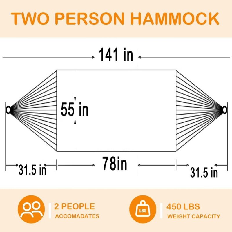 Tecido acolchoado Double Hammock com barras espalhadoras e travesseiro destacável, pátio ao ar livre Backy, 2 pessoas, 12 pés, dia preguiçoso