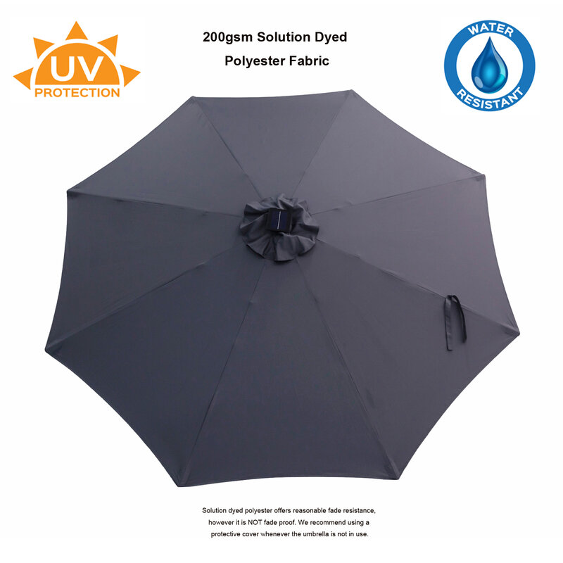 Paraguas de mesa de mercado para Patio al aire libre de 9 pies con luces LED solares e inclinación