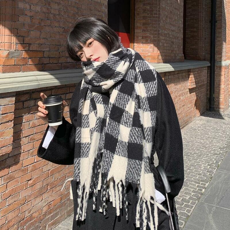 Winter Women Scarf Plaid Tassels Imitation Cashmere Thickened Korean Style Long Bandana Pashmina Long Scarf Wrap 목도리