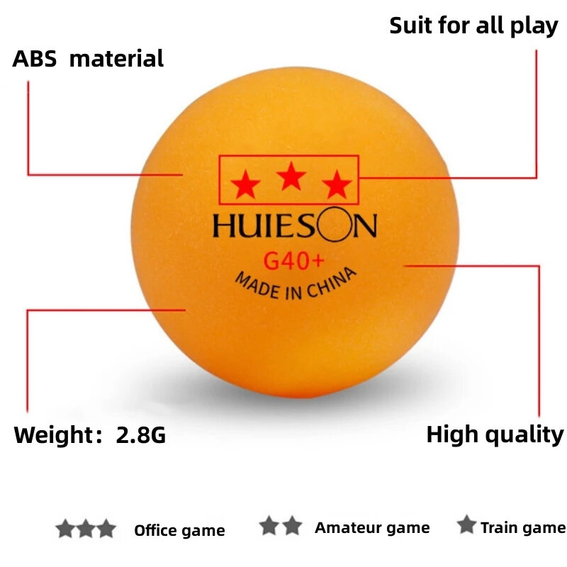 Huieson 3 Star G40+ Table Tennis Balls Training Competition Professional Ping-pong Balls ABS Material Table Tennis 10/100PCS