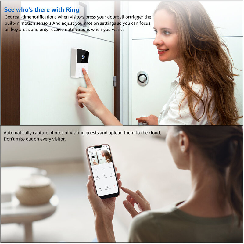 Doorbell Smart Video Doorbell Cat Eye Voice Video Intercom HD Camera Waterproof Easy Installation Long Standby Long Distance H5