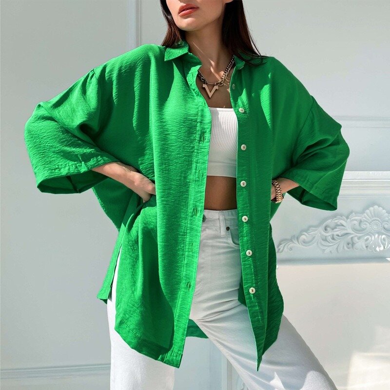 Женская однобортная блузка Y2K, элегантная Свободная рубашка с длинным рукавом и отложным воротником, однотонная блузка в стиле INS на осень-весну