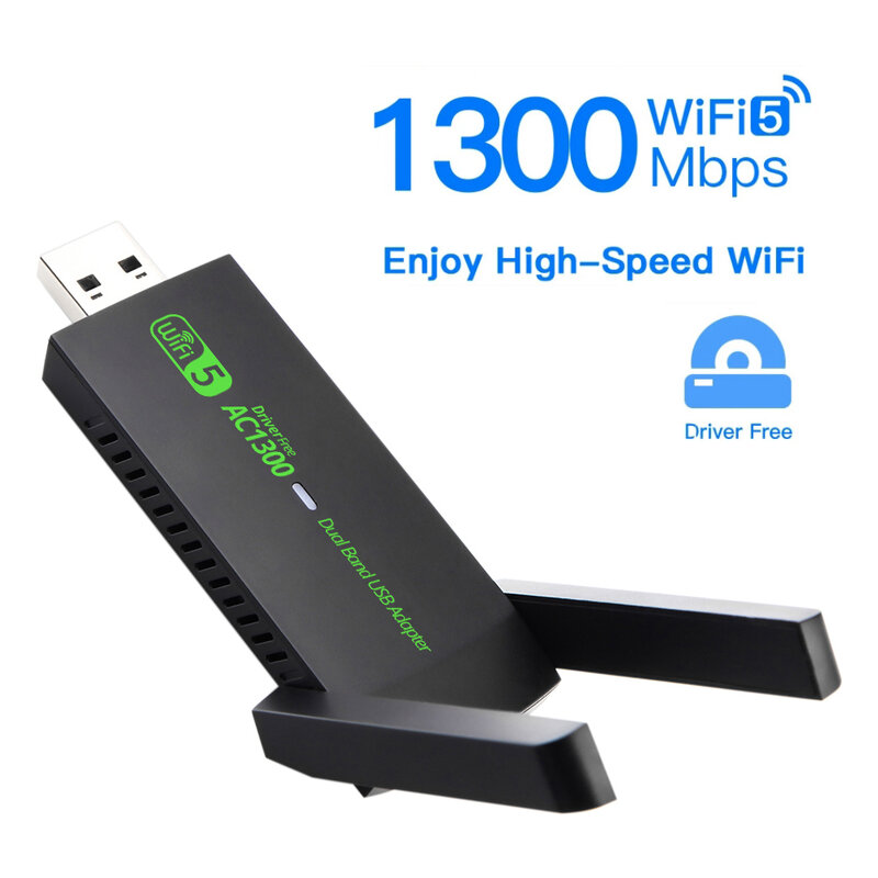 Driver gratuito adattatore USB WiFi 1300Mbps Dual Band 2.4G/5Ghz Dongle wi-fi 802.11AC potente Antenna ricevitore Wireless per PC/Laptop