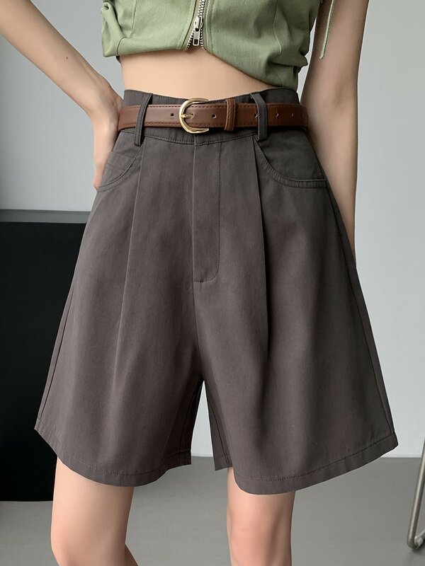 Zhisilao neue knielange Shorts Frauen mit Gürtel Vintage lässige Baumwolle Leinen Shorts mit hoher Taille Sommer
