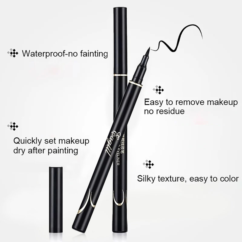 Lápis de delineador líquido preto impermeável, forro de olho duradouro, secagem rápida, não florescer, caneta delineador natural, ferramentas cosméticas