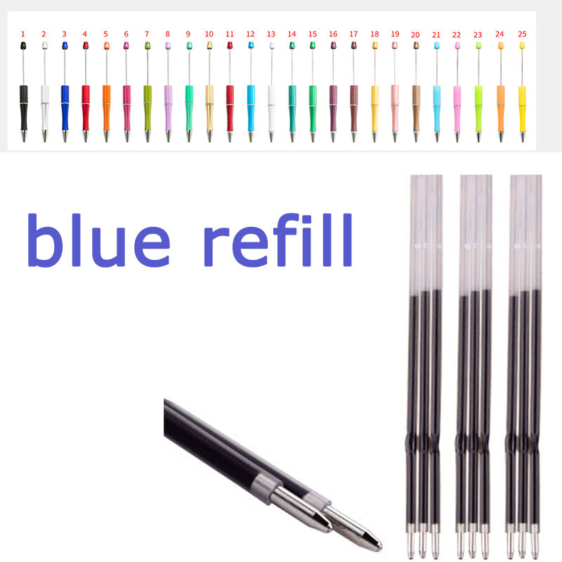 50 sztuk/partia niebieski wkład zroszony długopis napełnianie długopisy wkłady DIY Beadable Pen Refill School Office Pen wkłady
