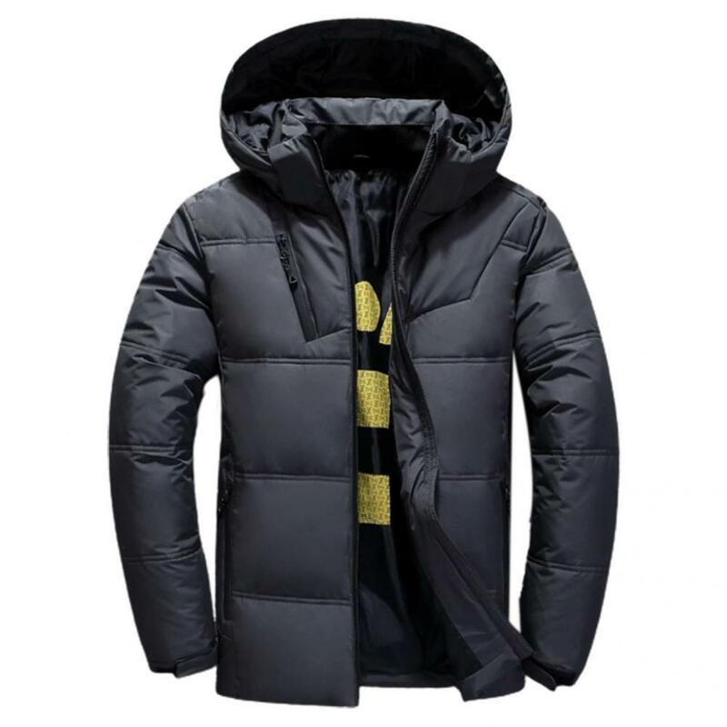 Отличное зимнее пуховое пальто с карманами и капюшоном, гладкая защита шеи, пуховик, зимняя куртка, Водонепроницаемая молния