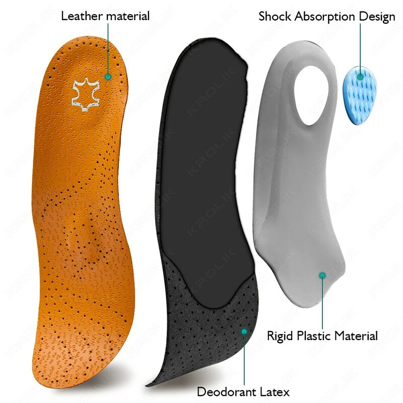 Leather Orthopedic Insole Orthotic Arch Support Instep Flat Foot Shoes Latex Antibacterial Active Carbon  Pad Foot Care Unisex