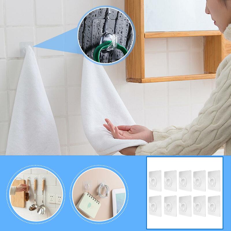 10pcs Strong Mark Hook Transparent Plastic Self Adhesive Heavy Duty Wall Seamless Hook For Kitchen Bathroom Organizers D0W6