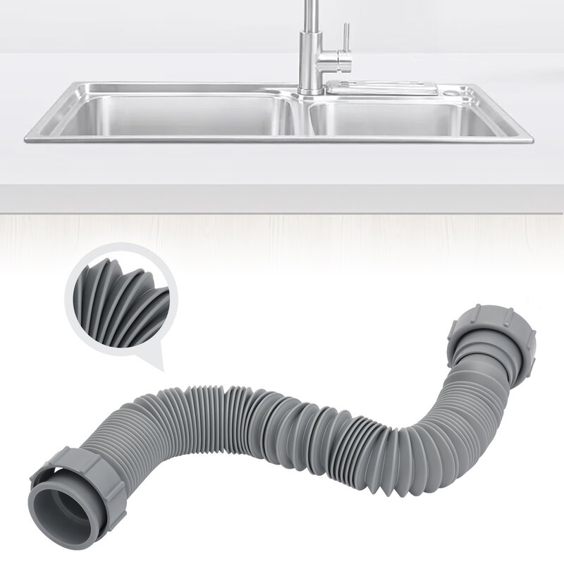 Tubo de drenagem flexível para cozinha, tubo de drenagem tubular expansível, armadilha P ajustável com adaptador, 1-1/2 p
