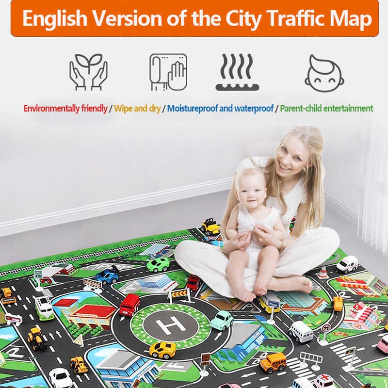 Dwaterproof Water Kid Play Mat Car City Scene Traffic Road Map Educational Toy For Children Child Climbing Play Mat Road Gift