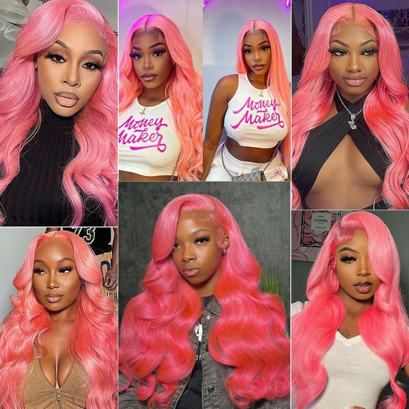 Pink Body Wave Lace Front Human Hair Wig 13x4 HD Lace Front Pink Body Wave Human Hair Wig Free Part with Baby Hair 180 Density