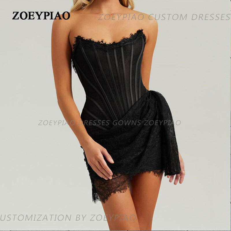 Vestido corto de encaje para mujer, minivestido negro sin mangas, personalizado, Sexy, para fiesta de noche y cóctel, 2024