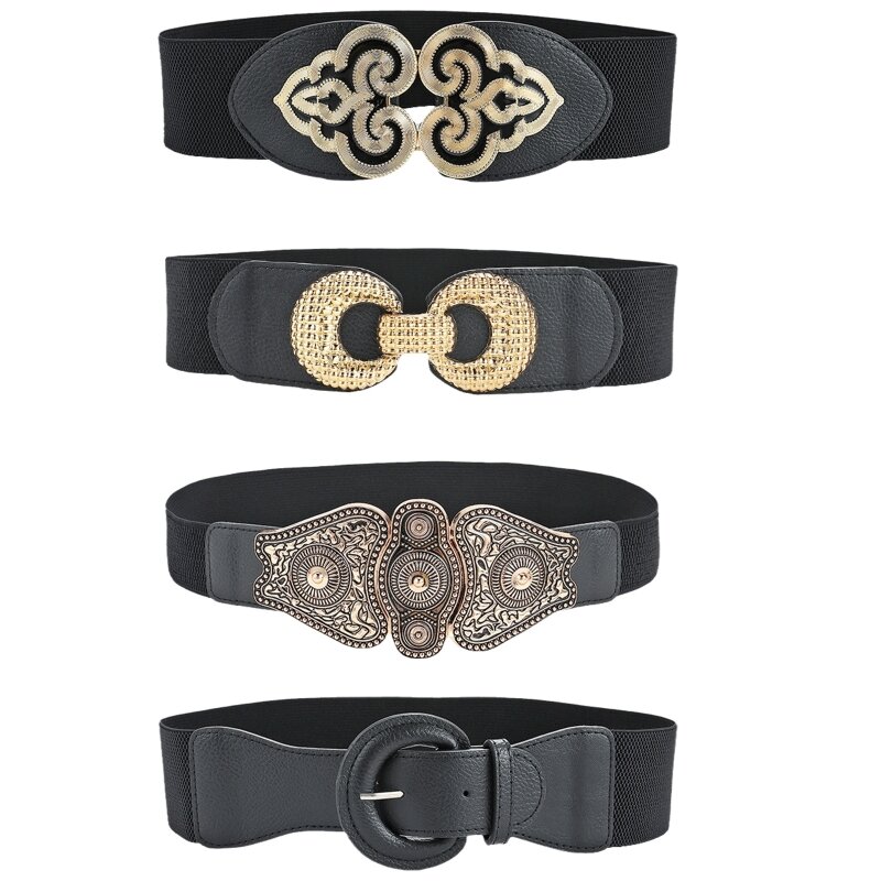 Cinturón ancho elástico Cinturones anchos para mujer Cinturón decorativo para vestido vintage elástico