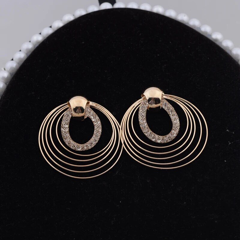 Multilayer Round Circle Drop Earrings with Crystal for Women European Retro Geometry Jewelry Christmas Gift brincos feminino