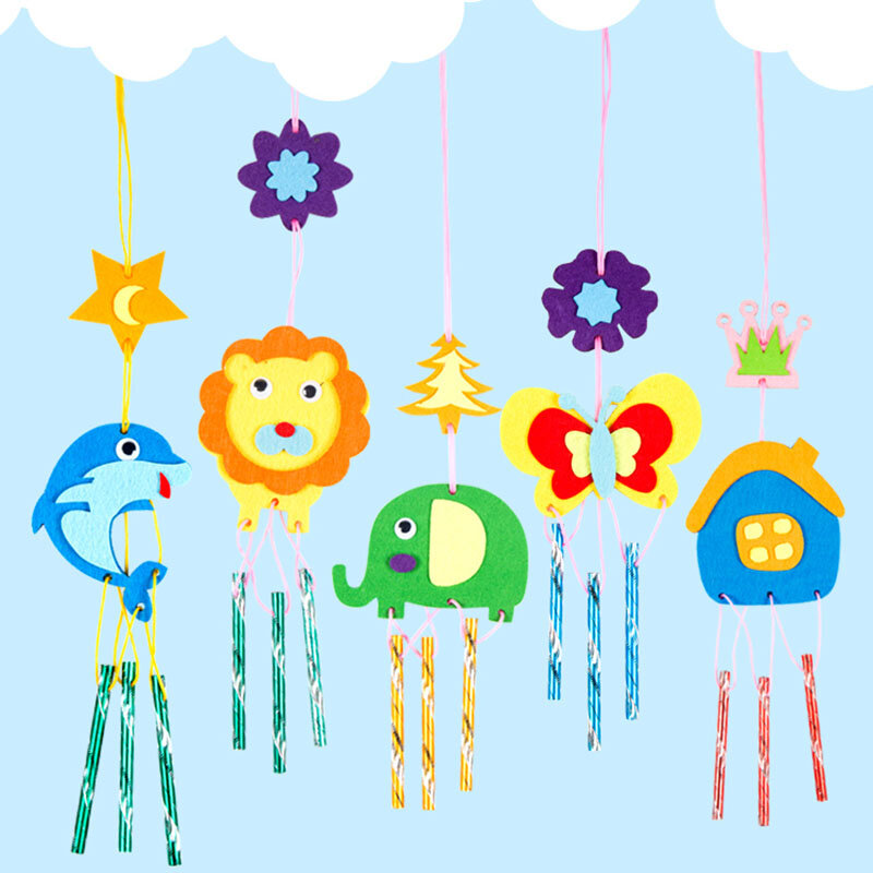 Juego de campanas de viento hechas a mano para niños, juguetes artesanales, patrón de dibujos animados, accesorios de jardín de infantes, pegatinas de colgantes, campanas de viento, 1 Juego