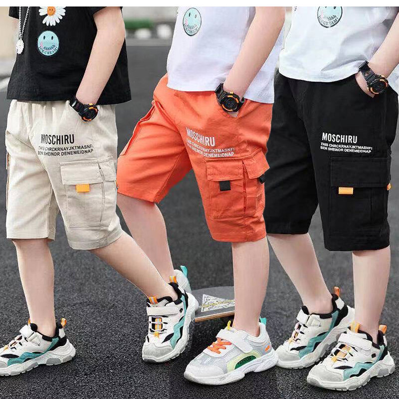 Nowe letnie spodnie dla nastoletnich chłopców Casual Letter krótkie spodnie dla dzieci 3-14 lat dzieci wygodne spodnie
