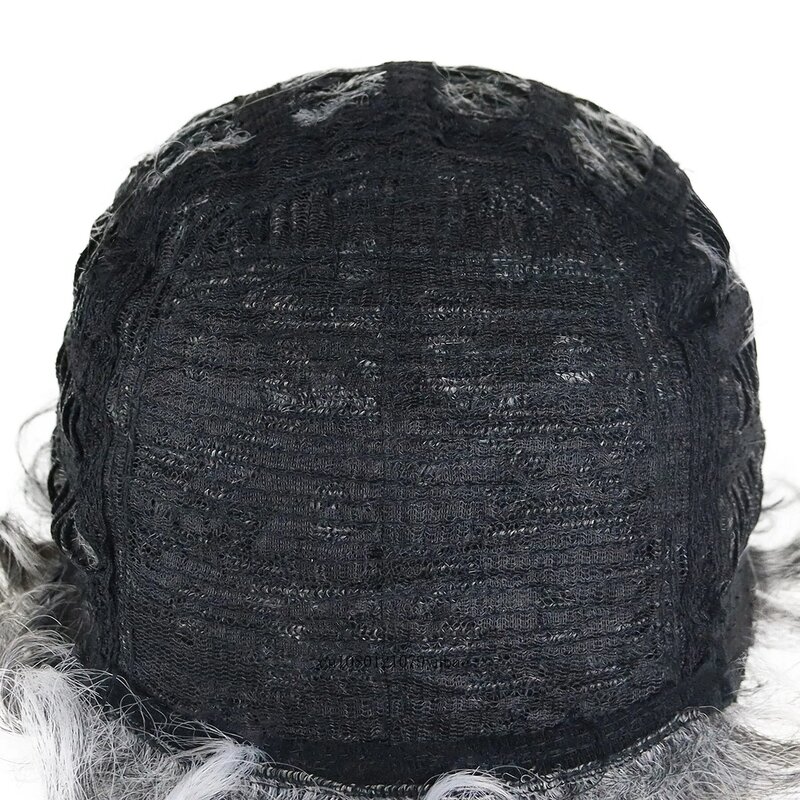 Wig rambut sintetik alami pria, abu-abu halus pendek Halloween Cosplay Wig tahan panas serat ukuran dapat disesuaikan
