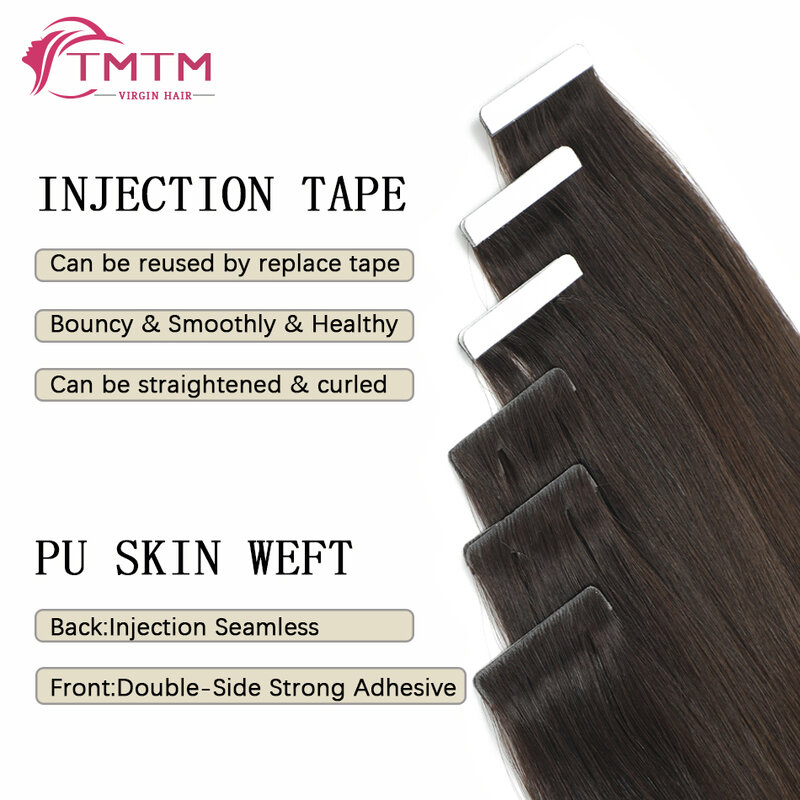 Rechte Onzichtbare Tape In Human Hair Extensions Echt Remy Hair Pu Huid Inslag Natuurlijke Zwarte Naadloze Injectie Natuurlijke Tape Haar