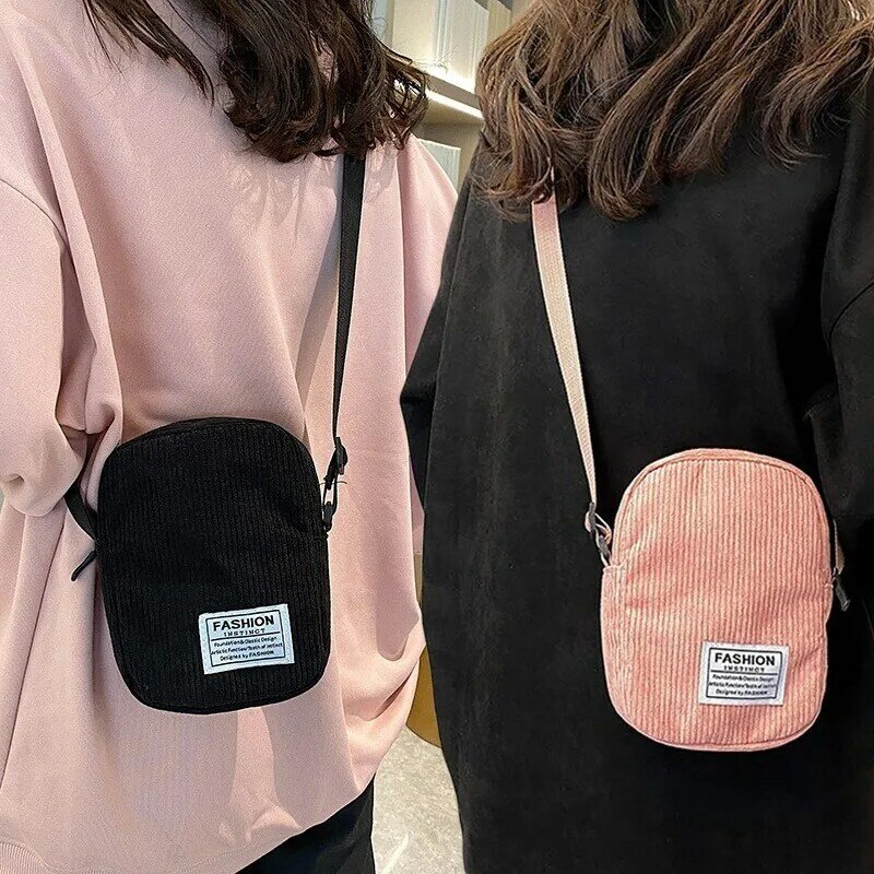 Women Corduroy Shoulder Bags Retro Art Canvas Crossbody Bag Cute Shopping Bags for Ladies Fashion Casual Zipper Tote Handbags