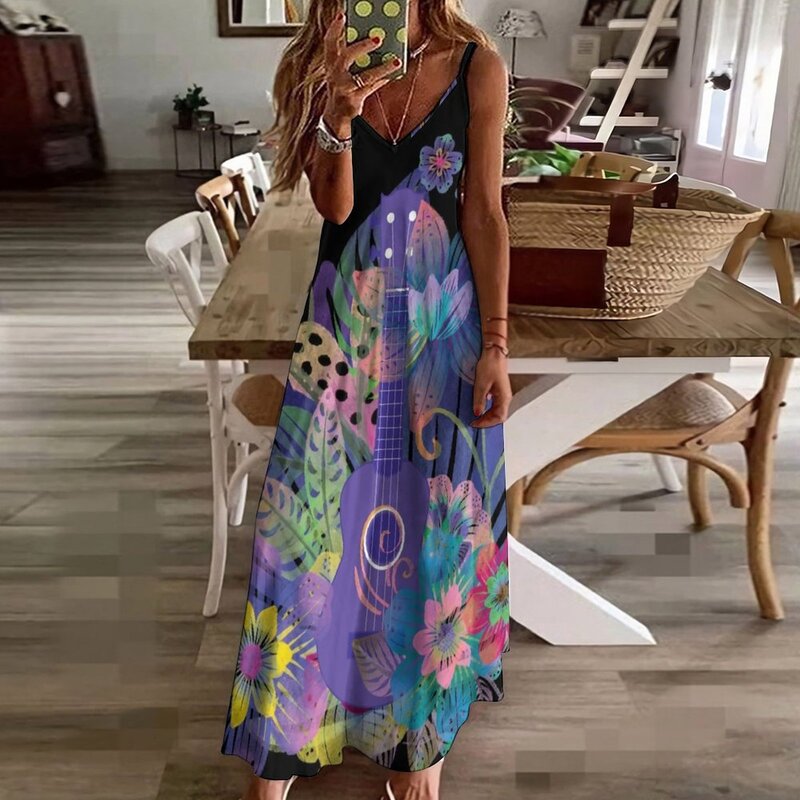 Ukulele composition with flowers Sleeveless Dress Women's evening dress women's summer dress 2023 Evening dresses