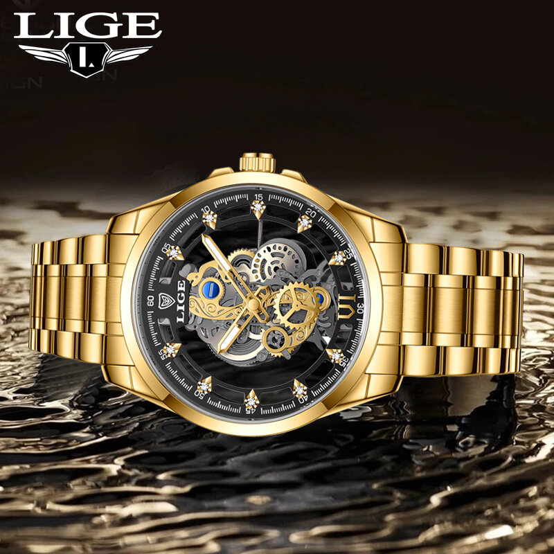 LIGE 남성용 방수 스포츠 시계, 빅 남성 시계, 탑 브랜드 할로우 럭셔리 시계, 남성 쿼츠 손목시계, Relogio Masculino