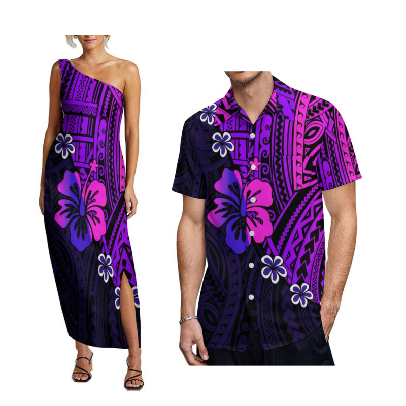 Penjualan laris gaun Tribal Polinesia gaun klub pesta lengan pendek bahu miring gaun Tribal wanita ukuran Plus