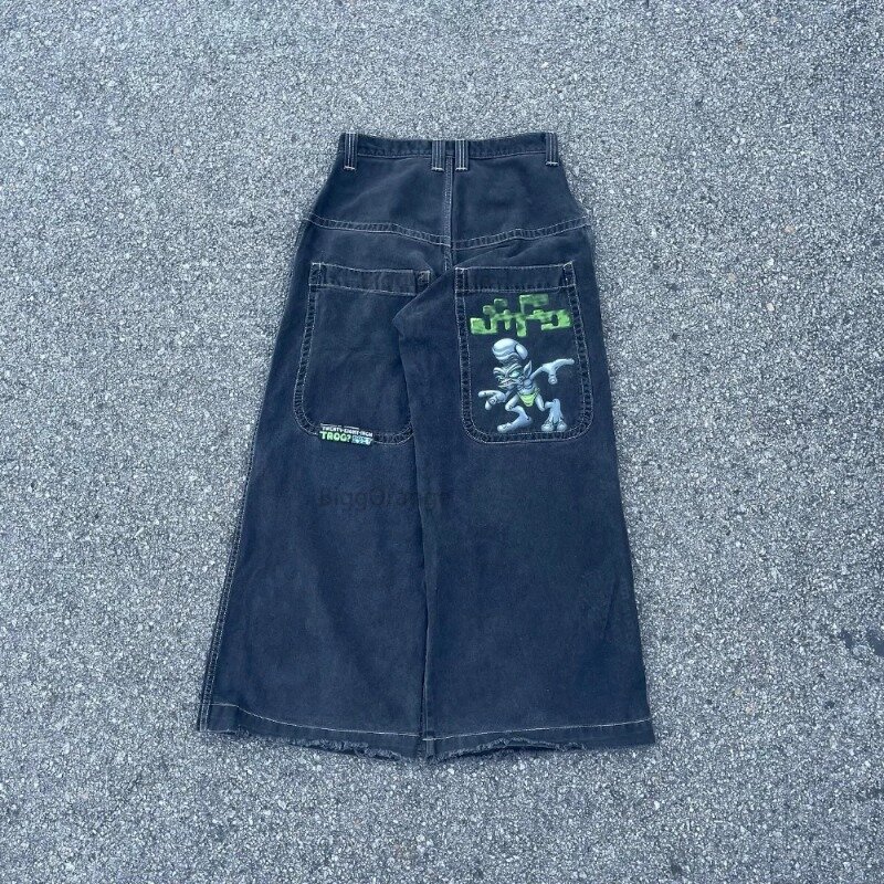 American Vintage Y2K Jeans Large Pockets Oversized Pants Streetwear Hip Hop Letter Pattern Loose Jeans Men Women Pants