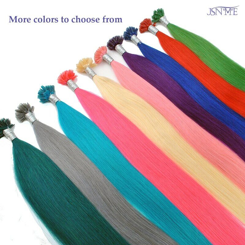 Jsnme-天然の人間の髪の毛のエクステンション,本物の人間の髪の毛のフュージョン,青,紫,ピンク,灰色,Uチップ,613色,20インチ,100%