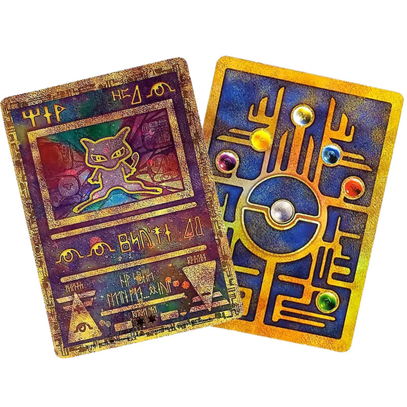 Pokemon Gold Card Ancient Mewtwo Pikachu Metal Card Battle Game Anime Collection Cards Toys Christmas Gift To Children