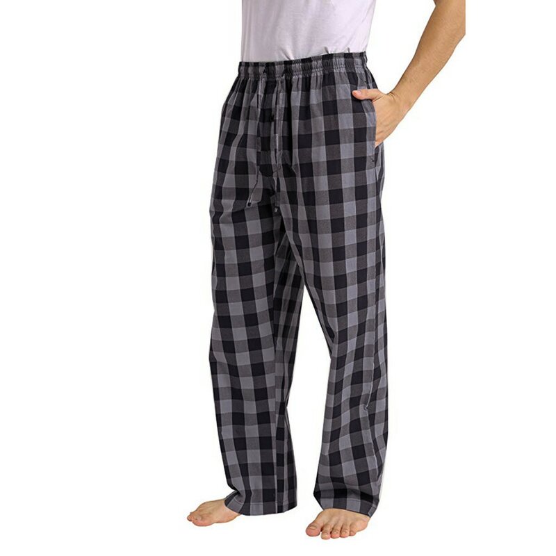 Мужские свободные штаны для сна, Клетчатые Фланелевые штаны для отдыха/пижамы, повседневные брюки свободного кроя, эластичные штаны для сна с высокой талией