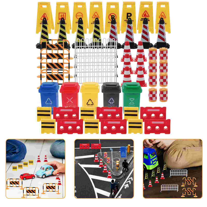 유아용 미니어처 교통 표지판 플라스틱 장난감, 퍼즐 로드블록 시뮬레이션 소품, 마이크로 장면 장난감