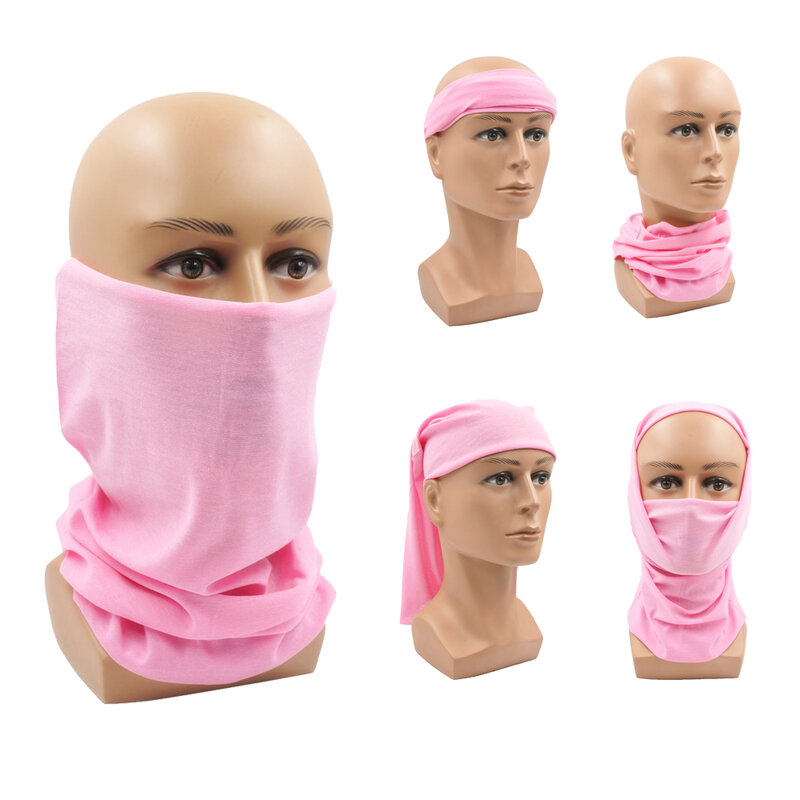 ผ้าคลุมหัวแบบพันรอบคอระบายอากาศได้สำหรับเดินเขาฮิญาบหน้ากากปิดหน้ากลางแจ้งสีชมพูอ่อน