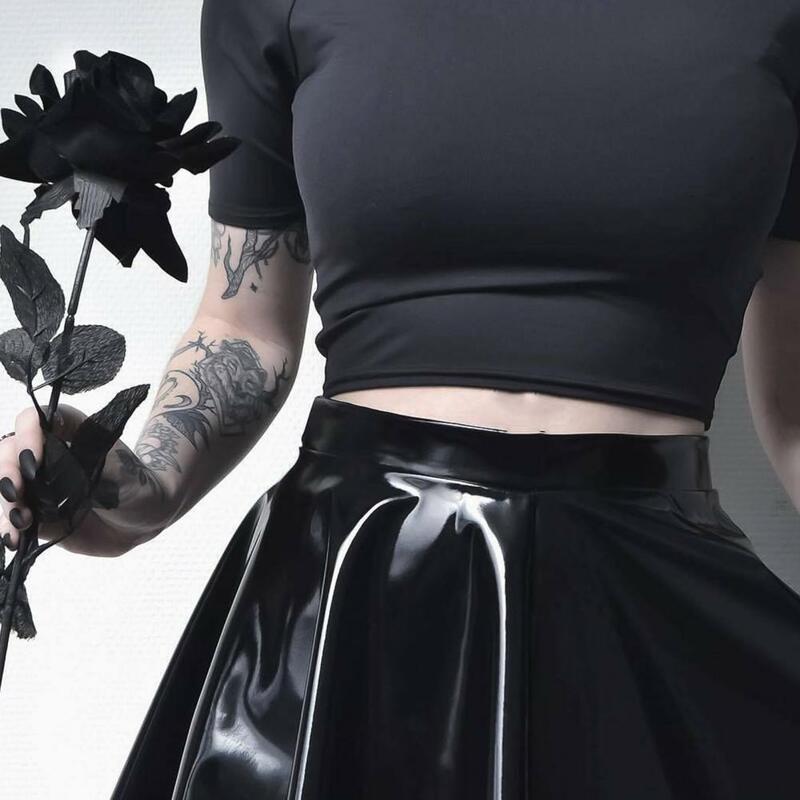 Minifalda elegante de cintura alta para mujer, falda de Skater con espejo, brillante, para el trabajo de piel sintética, ocio y rendimiento
