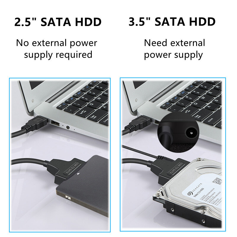 USB 3.0 para SATA III Cabo Adaptador de Disco Rígido, Conversor para 2.5 ", 3.5", SSD, HDD, Disco Rígido com 12V, Adaptador de Energia 2A