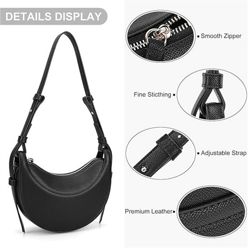 Women'S Bags Leather Shoulder Bag with Retro Half Month Fashion Design Crossbody Small Bag Women'S