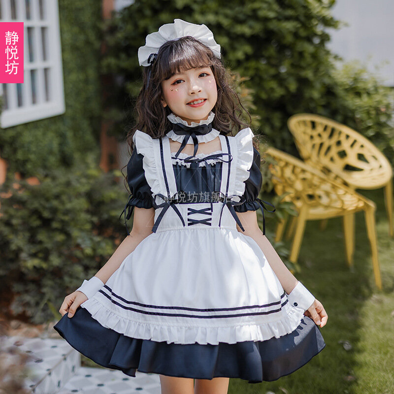 Классическое черно-белое платье для девочек, милое детское платье горничной лилоли, детское платье принцессы