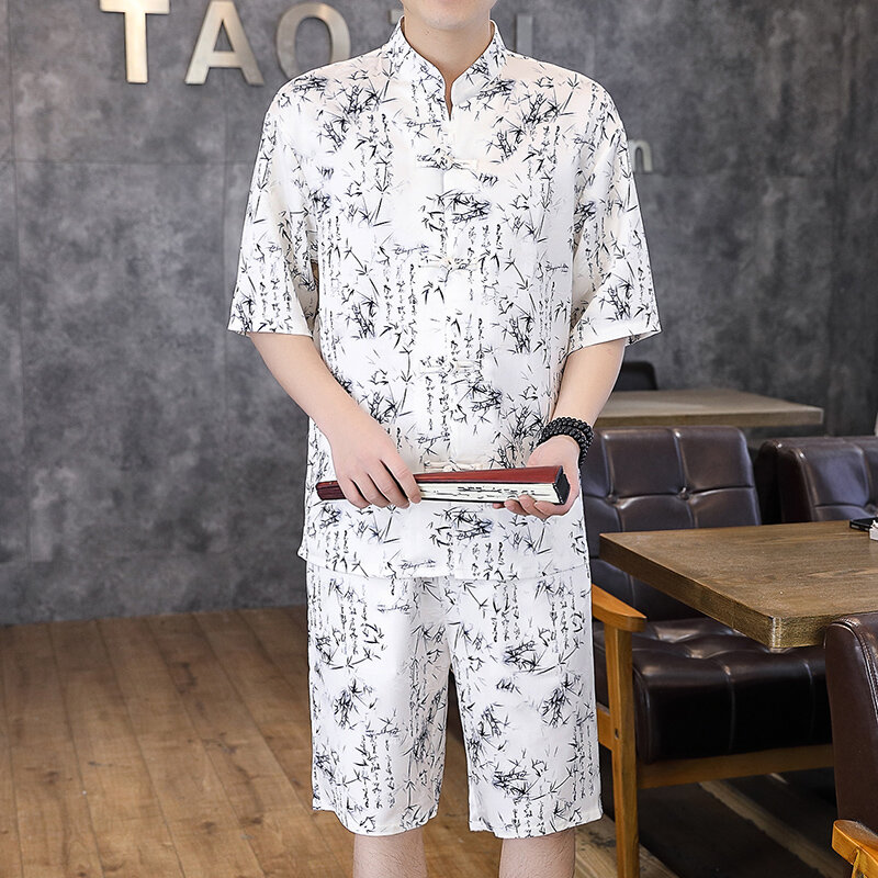 Ensemble de survêtement Hanfu traditionnel pour hommes, chemise et chemises imprimées décontractées, style chinois, imbibé de Tang, été, 2024, 2 pièces