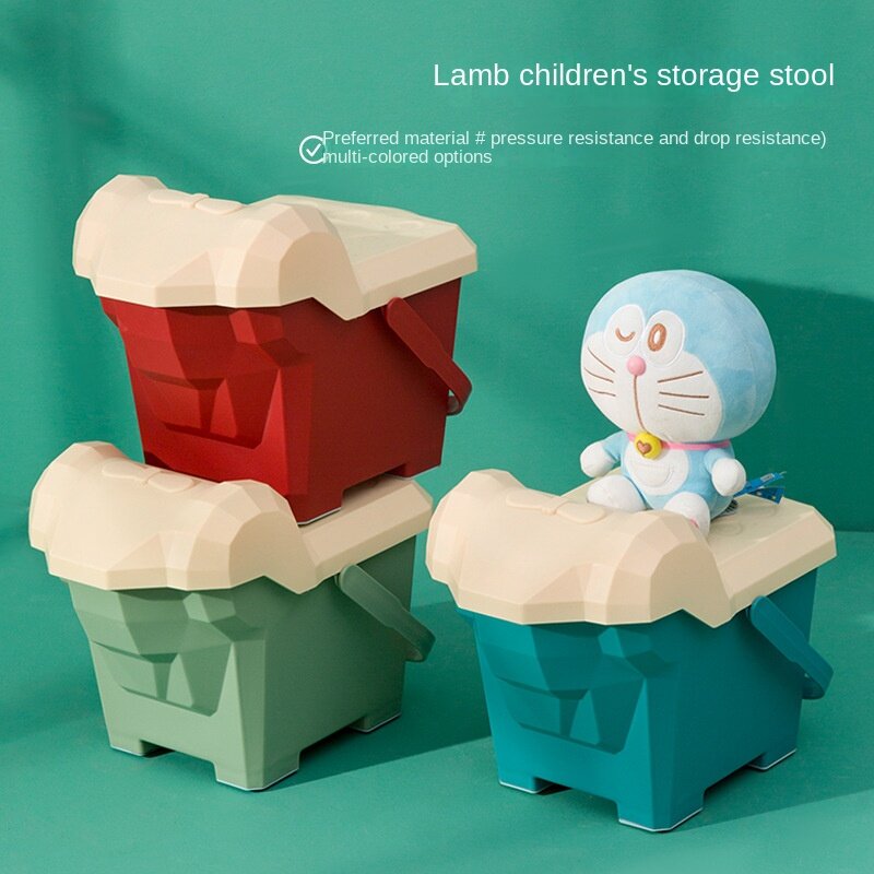 FULL LOVE  Children's Storage Stool Plastic Snack Toy Storage Stool With Roller Skating Cute Lamb Storage Box Dropshipping