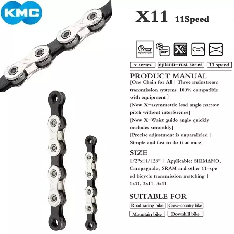 KMC-cadena de bicicleta X11 X11SL, bielas de 11V y 11 velocidades para Shimano SRAM