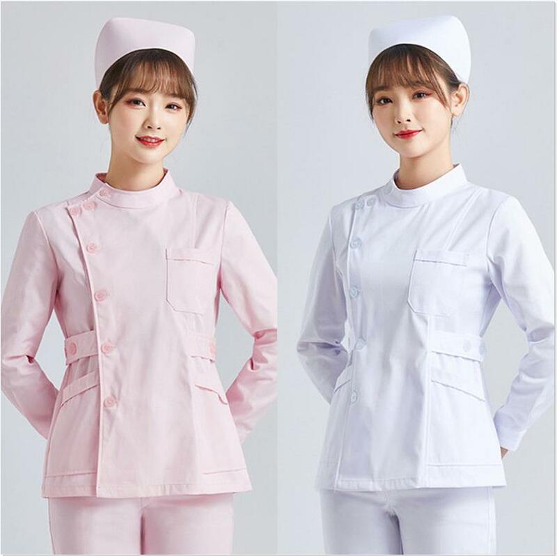 Uniformes de gIslande blancs à manches courtes pour femmes, vêtements de travail d'infirmière, vêtements de clinique de toilettage pour animaux de compagnie, uniforme médical rose