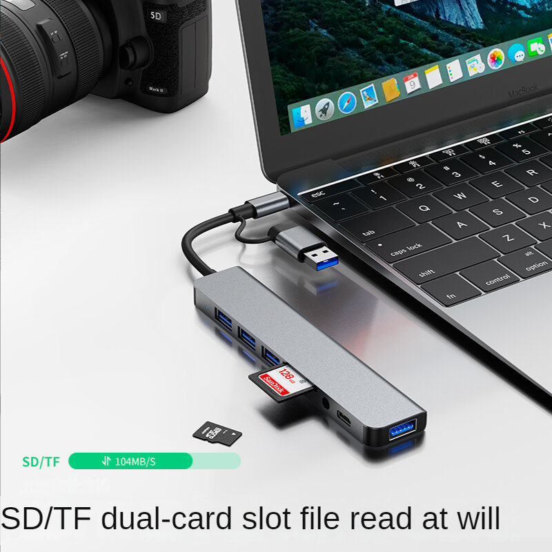 Concentrador de red USB A tipo C, estación de acoplamiento, adaptador múltiple, lector de tarjetas SD TF, Audio, divisor de acoplamiento para MacBook Air PC
