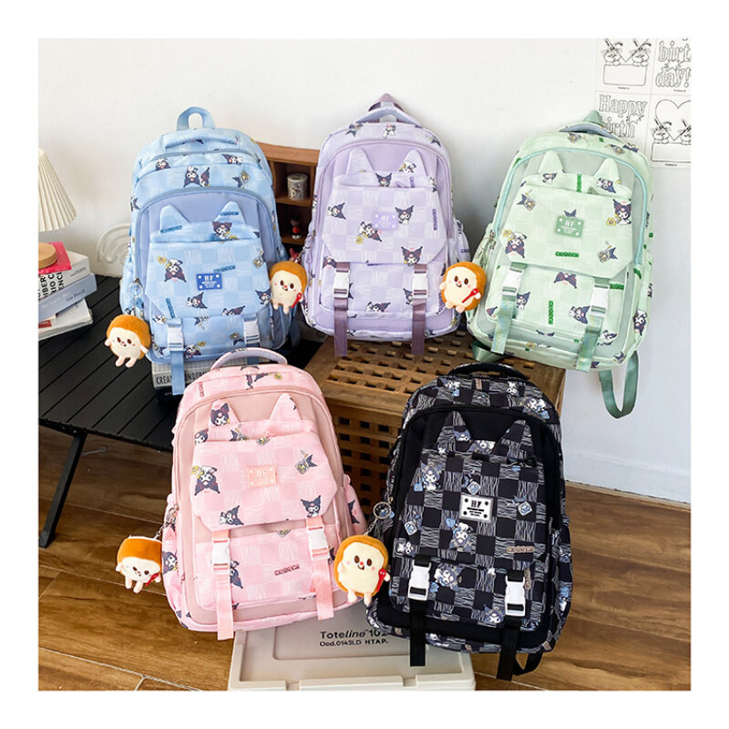 2024 New Kuromi Backpack Korean Version Cute Cartoon Pattern Large Capacity Middle and High School Backpack for Men and Women