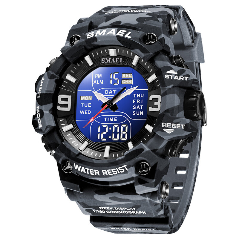 Smael 8049mc Heren Elektronische Horloge Camouflage Outdoor Sport Lichtgevende Waterdichte Militaire Bergbeklimmen Horloges Voor Mannen