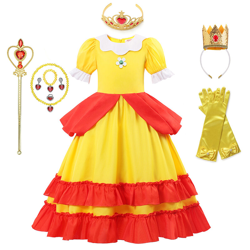 Новинка 2024, платье принцессы с маргаритками для девочек, Детский костюм для косплея из мультфильма, Детская оранжевая летняя стильная модная одежда