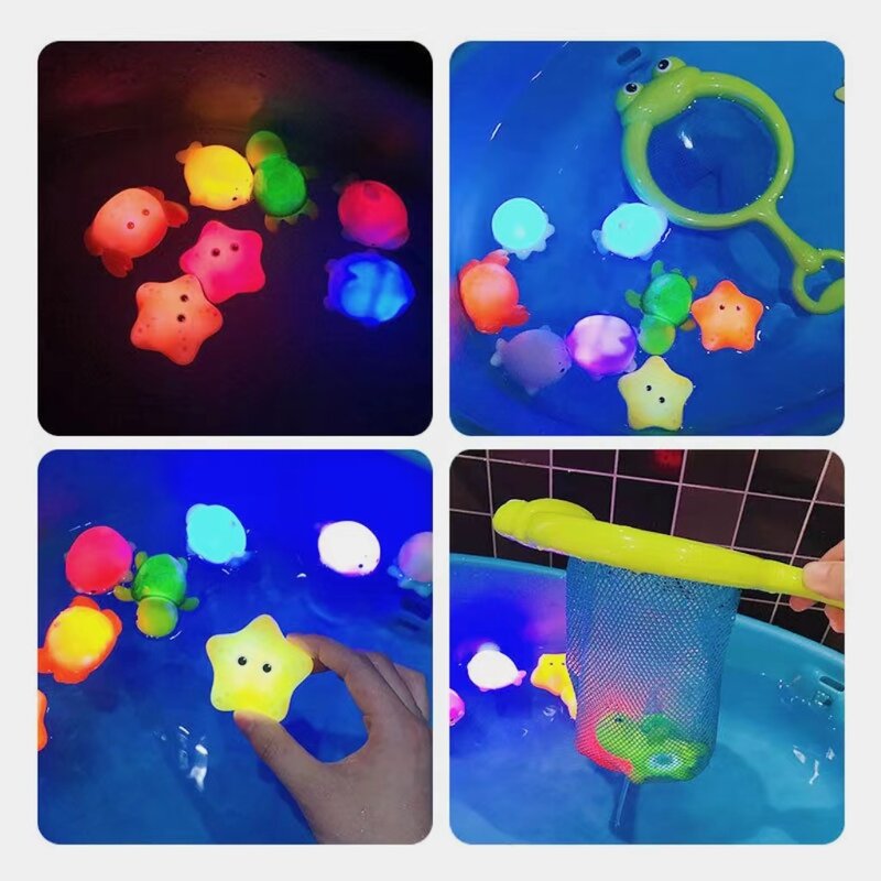 Juguetes brillantes para fiesta en la piscina, hora del baño, divertido juguete para bañera, Sensor de agua, luminoso LED, Océano, Animal, juguete flotante para bebé