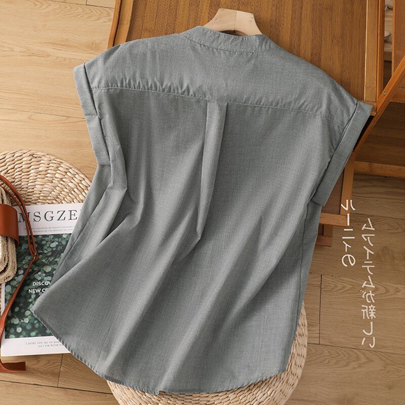 Женская Повседневная хлопковая рубашка, Новое поступление 2024, летние свободные женские топы в винтажном стиле с клетчатым узором без рукавов, рубашки B3748
