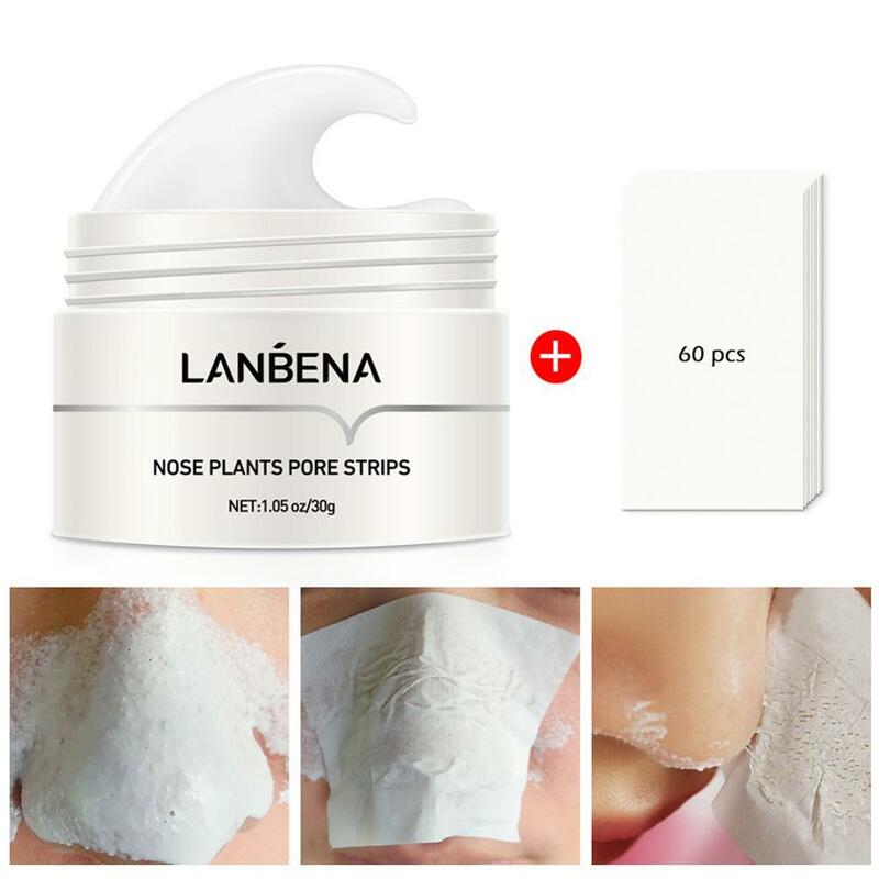 LANBENA-crema eliminadora de espinillas, tiras de poros de plantas de papel, limpieza del acné de la nariz, puntos negros, mascarilla de barro para el cuidado de la piel