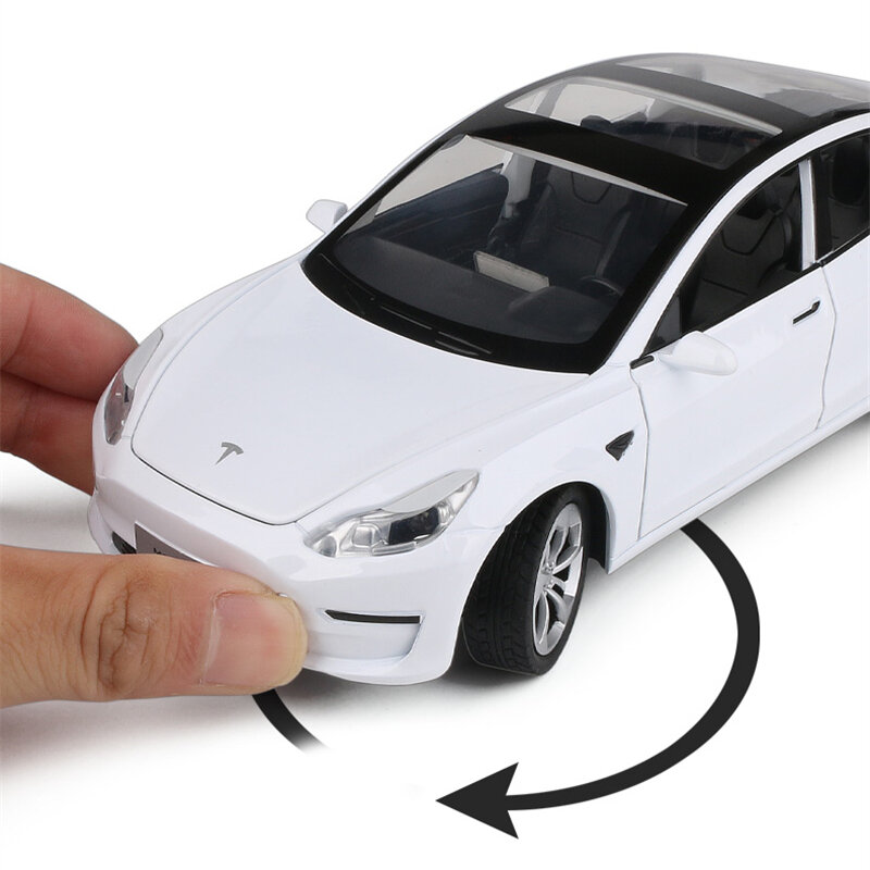 Модель автомобиля Tesla 3 из сплава 1:24, модель игрушечного автомобиля из литого металла, модель автомобиля с имитацией звука и светильник, коллекционная детская игрушка в подарок