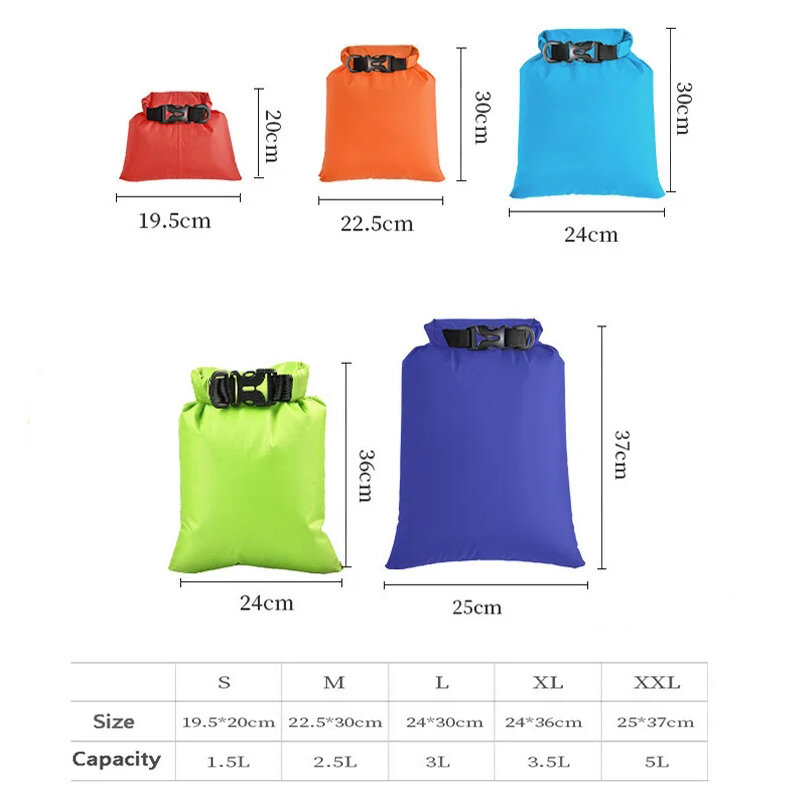 5Pcs Set Dry Bag Ultralight Dry Sack Outdoor Bags Keep Gear Dry for Hiking Backpacking Kayaking Camping Swimming Boating